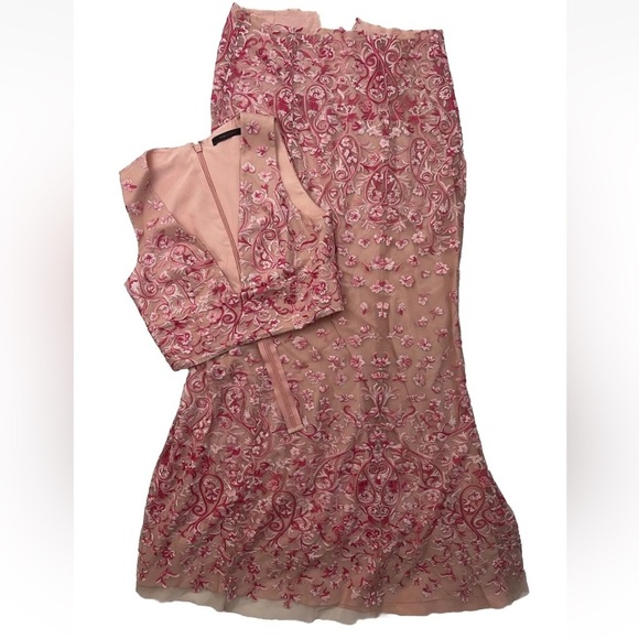 BCBG Maxazria Formal Dress 8 Pink Floral Embroidery Long Sexy Princess Prom - Picture 4 of 16